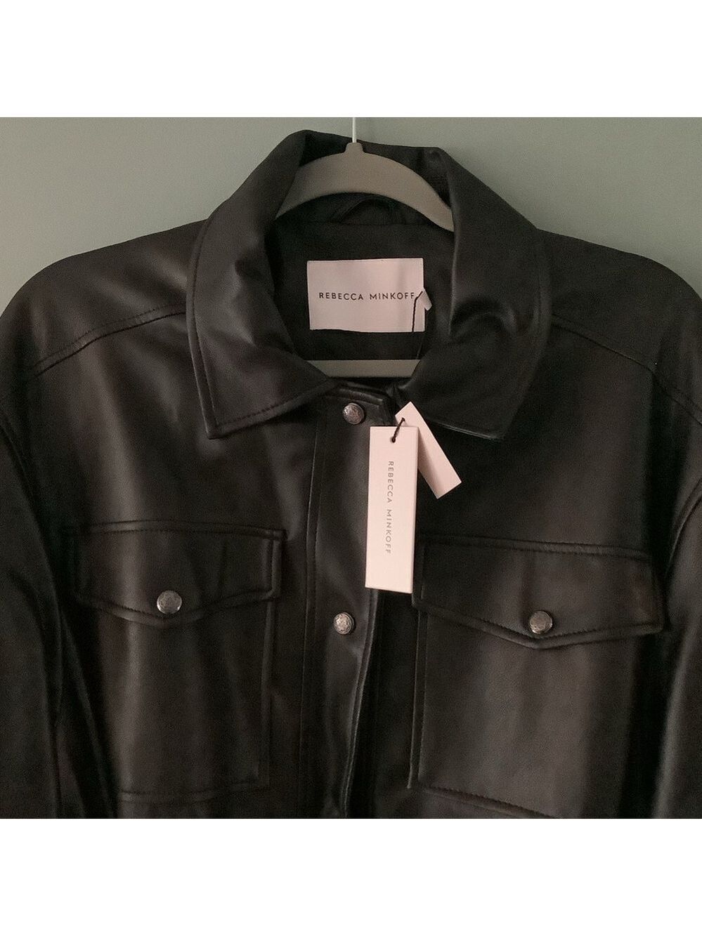 Rebecca Minkoff Faux Leather Black Belted Shirt Jacket XL New - Picture 3 of 6
